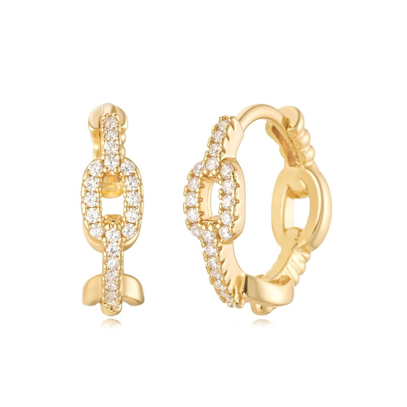 MYEARS Women Gold Earrings Huggie Link Chain Hoop Cubic Zirconia 14K Gold Plated Small Simple Hypoallergenic Everyday Jewelry - Image 1